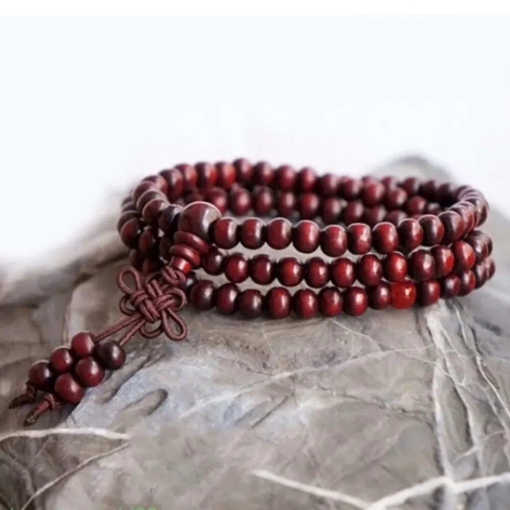 Mala Bead Yoga Sandalwood Wood Bracelet Red or Black Rosewood Bracelets
